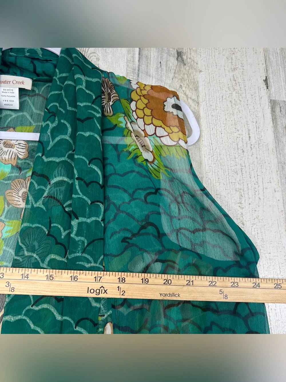 Womens‎ Green Sheer Floral Kimono Duster Boho Festival Beach Lightweight Wrap